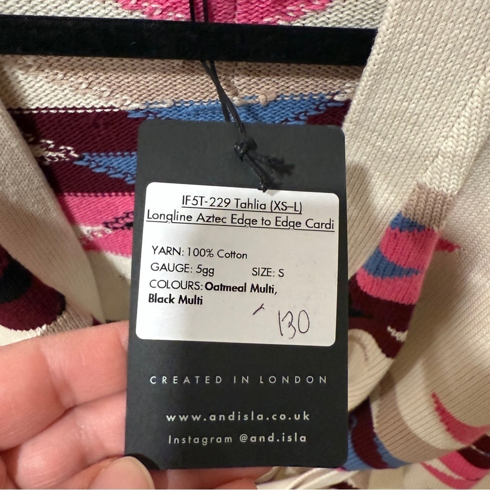 &Isla Tahlia Longline Aztec Cardigan- 100% Cotton - Size Small- NWT - Picture 4 of 10